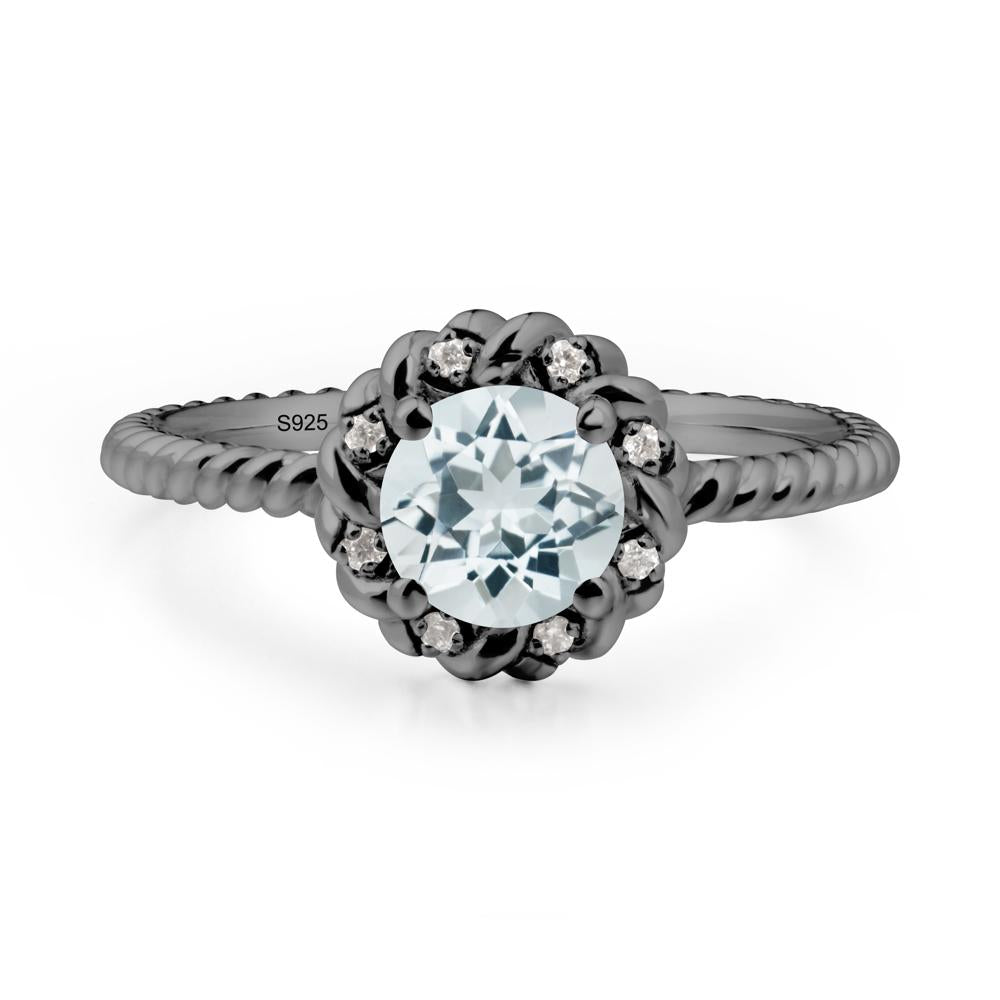 Round Aquamarine Halo Engagement Ring - LUO Jewelry #metal_black finish sterling silver