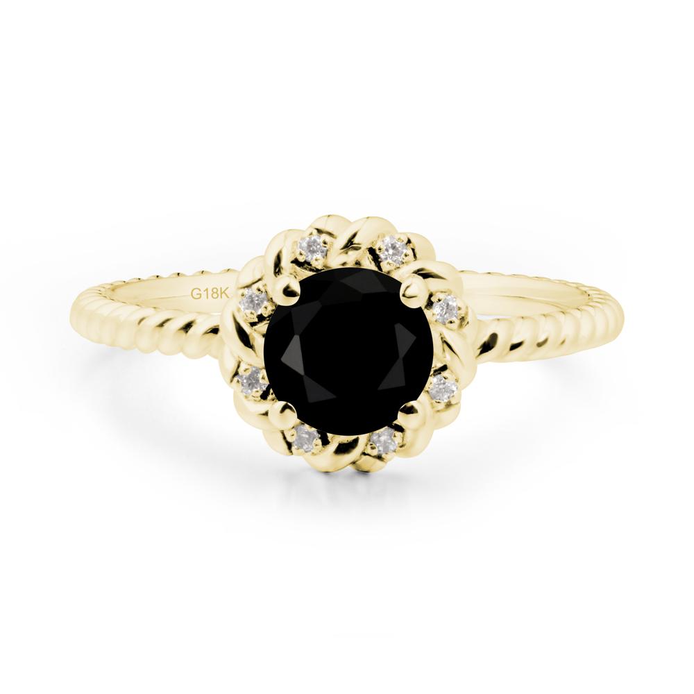 Round Black Spinel Twisted Halo Ring - LUO Jewelry #metal_18k yellow gold