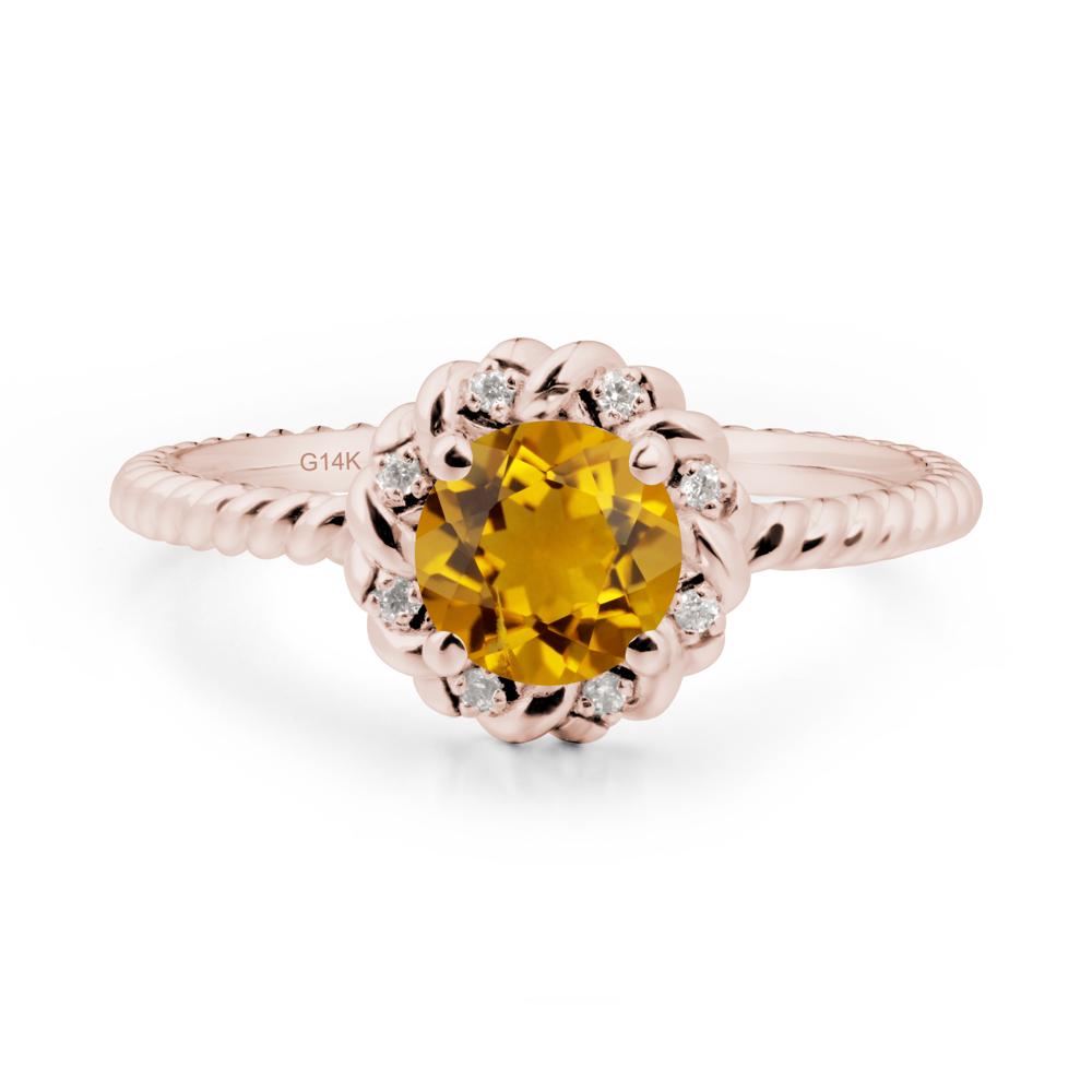 Round Citrine Halo Engagement Ring - LUO Jewelry #metal_14k rose gold