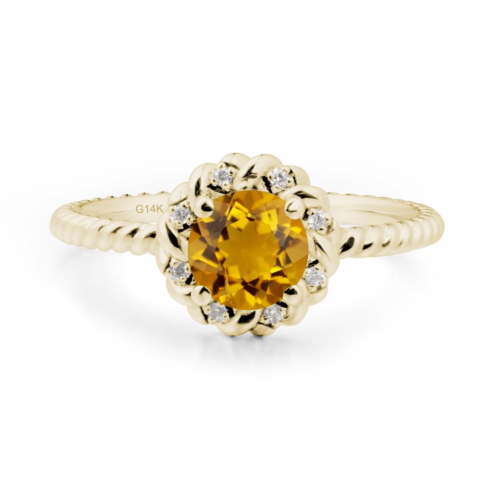 Round Citrine Halo Engagement Ring - LUO Jewelry #metal_14k yellow gold