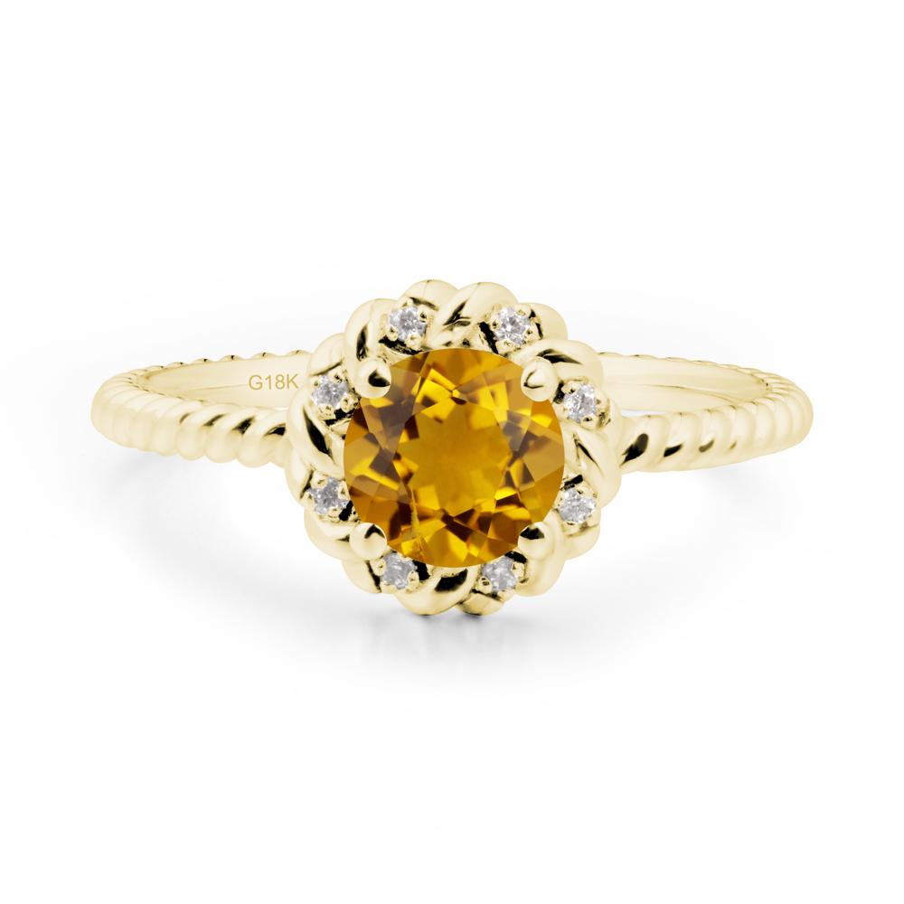 Round Citrine Halo Engagement Ring - LUO Jewelry #metal_18k yellow gold