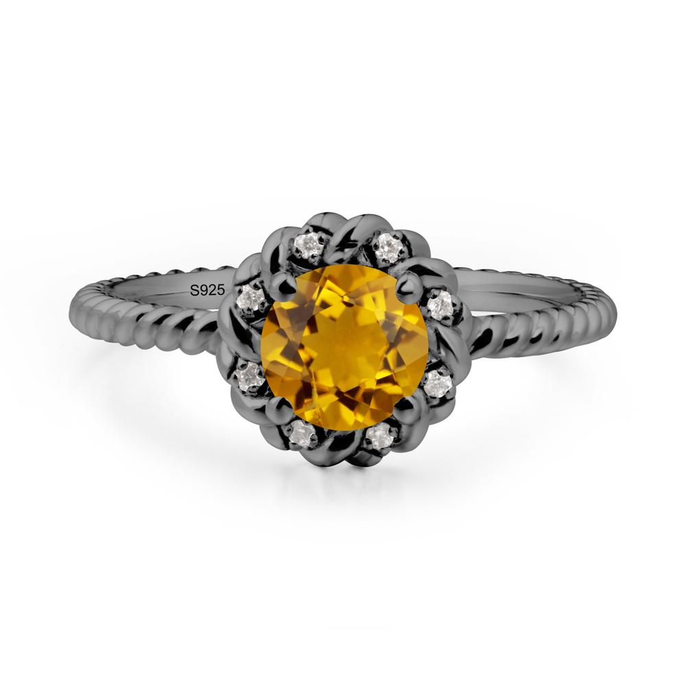 Round Citrine Halo Engagement Ring - LUO Jewelry #metal_black finish sterling silver