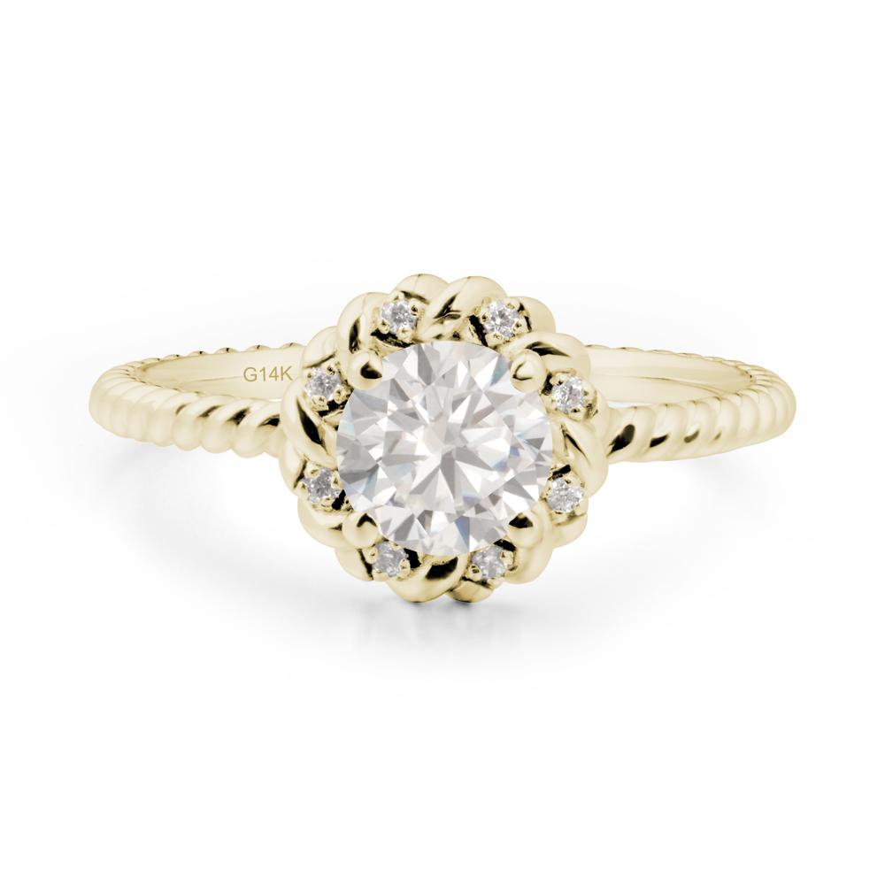 Round Cubic Zirconia Twisted Halo Ring - LUO Jewelry #metal_14k yellow gold