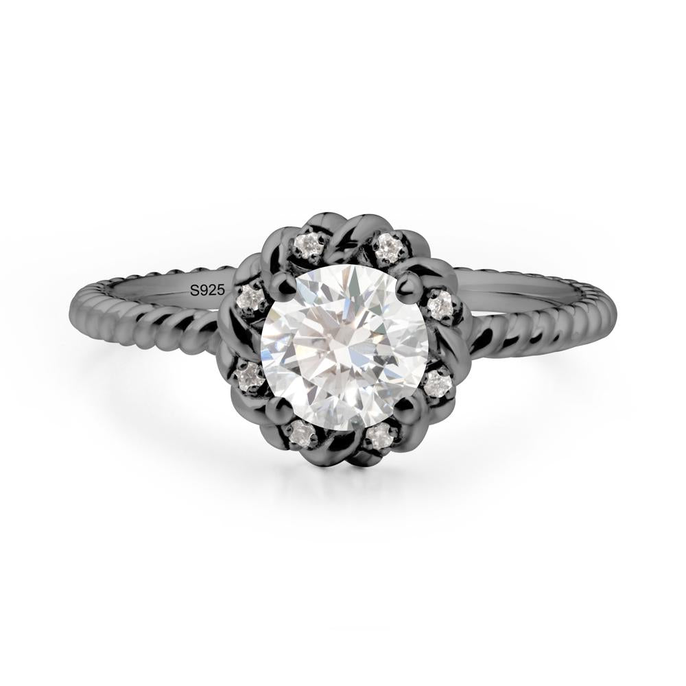 Round Diamond Halo Engagement Ring - LUO Jewelry #metal_black finish sterling silver