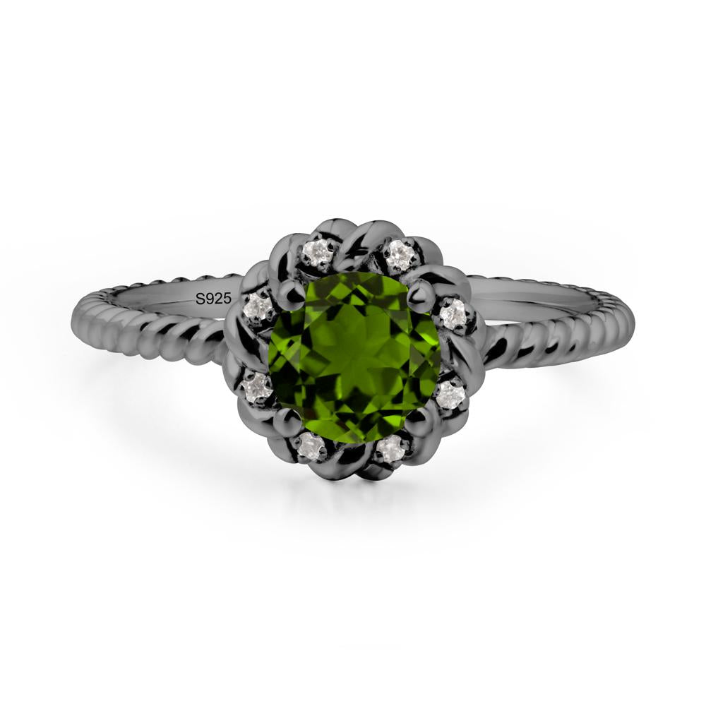 Round Diopside Halo Engagement Ring - LUO Jewelry #metal_black finish sterling silver