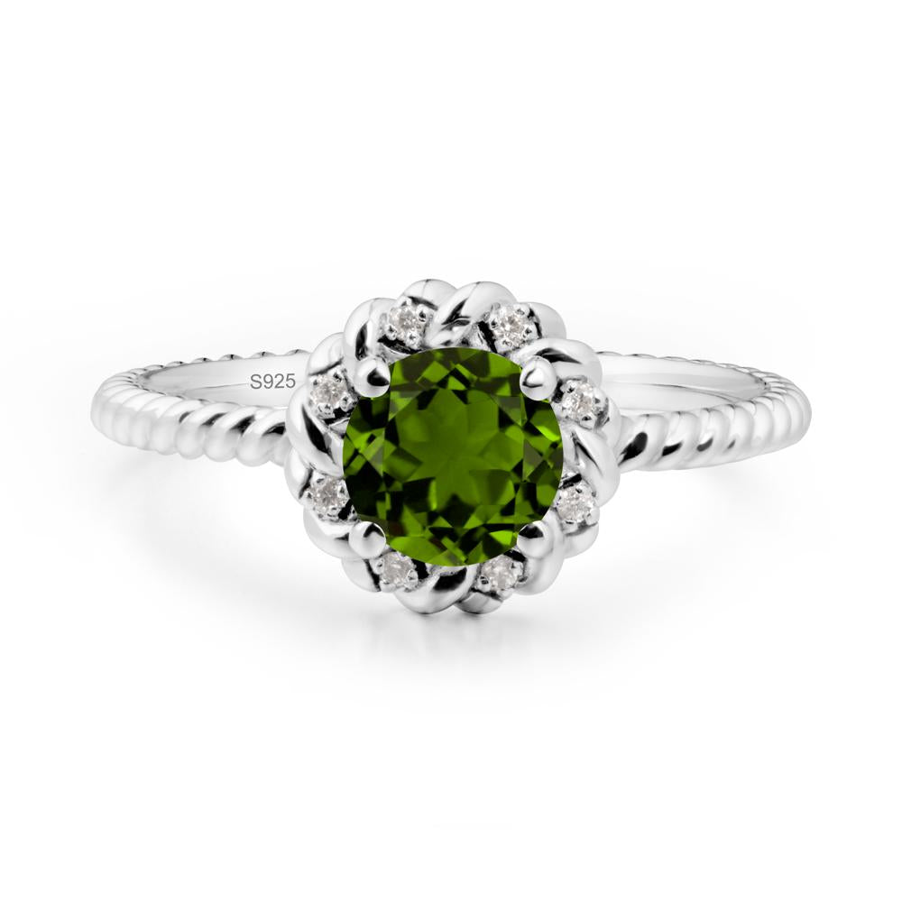 Round Diopside Halo Engagement Ring - LUO Jewelry #metal_sterling silver