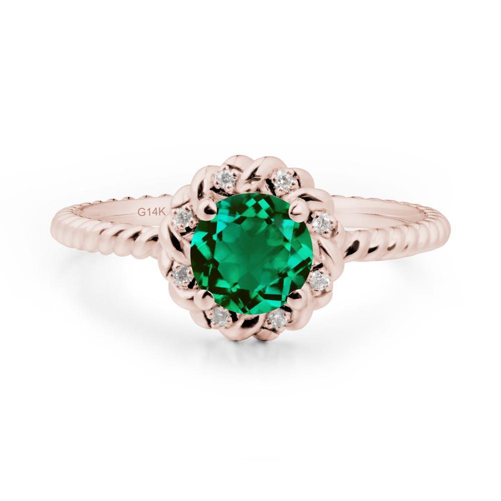 Round Emerald Halo Engagement Ring - LUO Jewelry #metal_14k rose gold