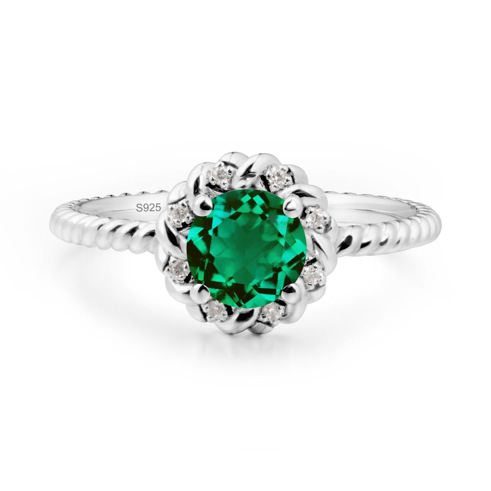Round Emerald Halo Engagement Ring - LUO Jewelry #metal_sterling silver