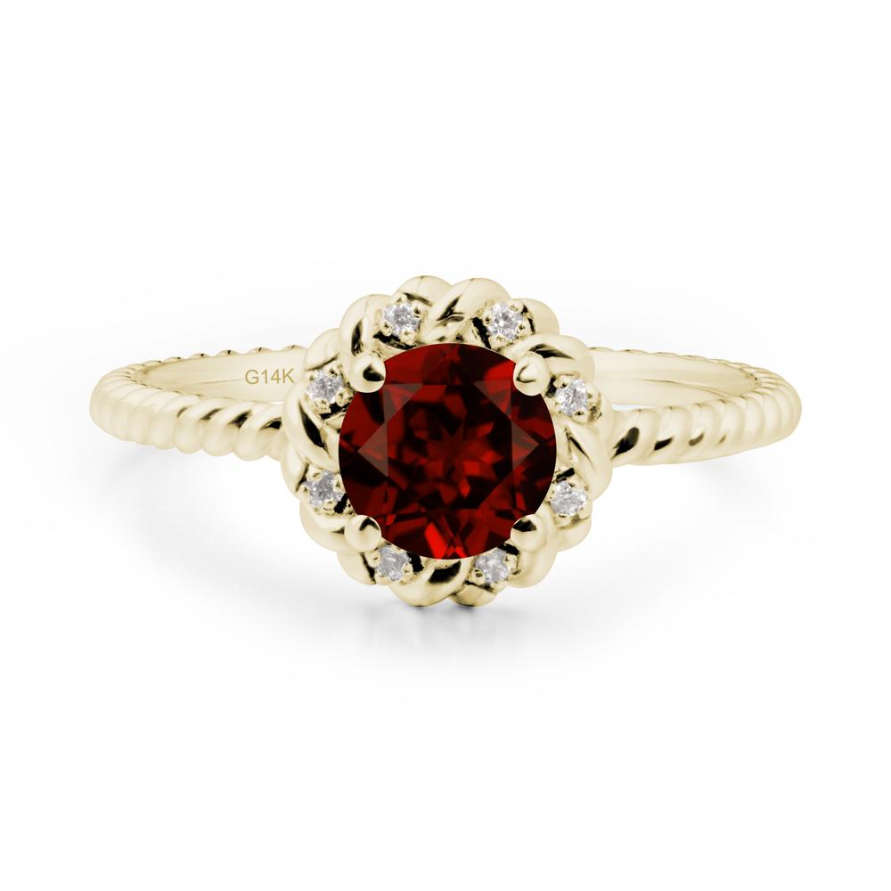 Round Garnet Halo Engagement Ring - LUO Jewelry #metal_14k yellow gold