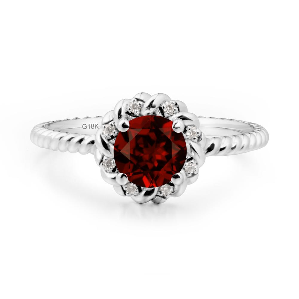 Round Garnet Halo Engagement Ring - LUO Jewelry #metal_18k white gold