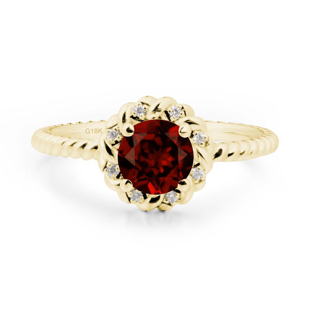Round Garnet Halo Engagement Ring - LUO Jewelry #metal_18k yellow gold