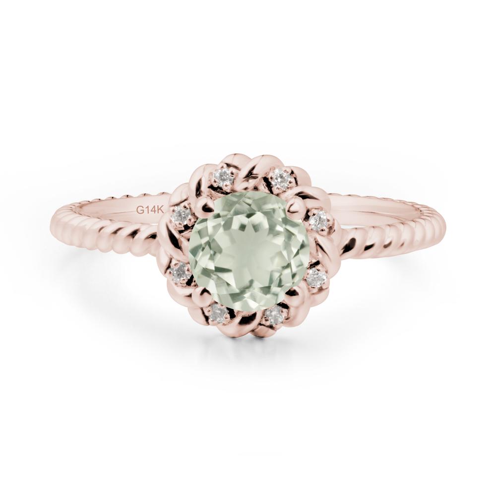 Round Green Amethyst Twisted Halo Ring - LUO Jewelry #metal_14k rose gold