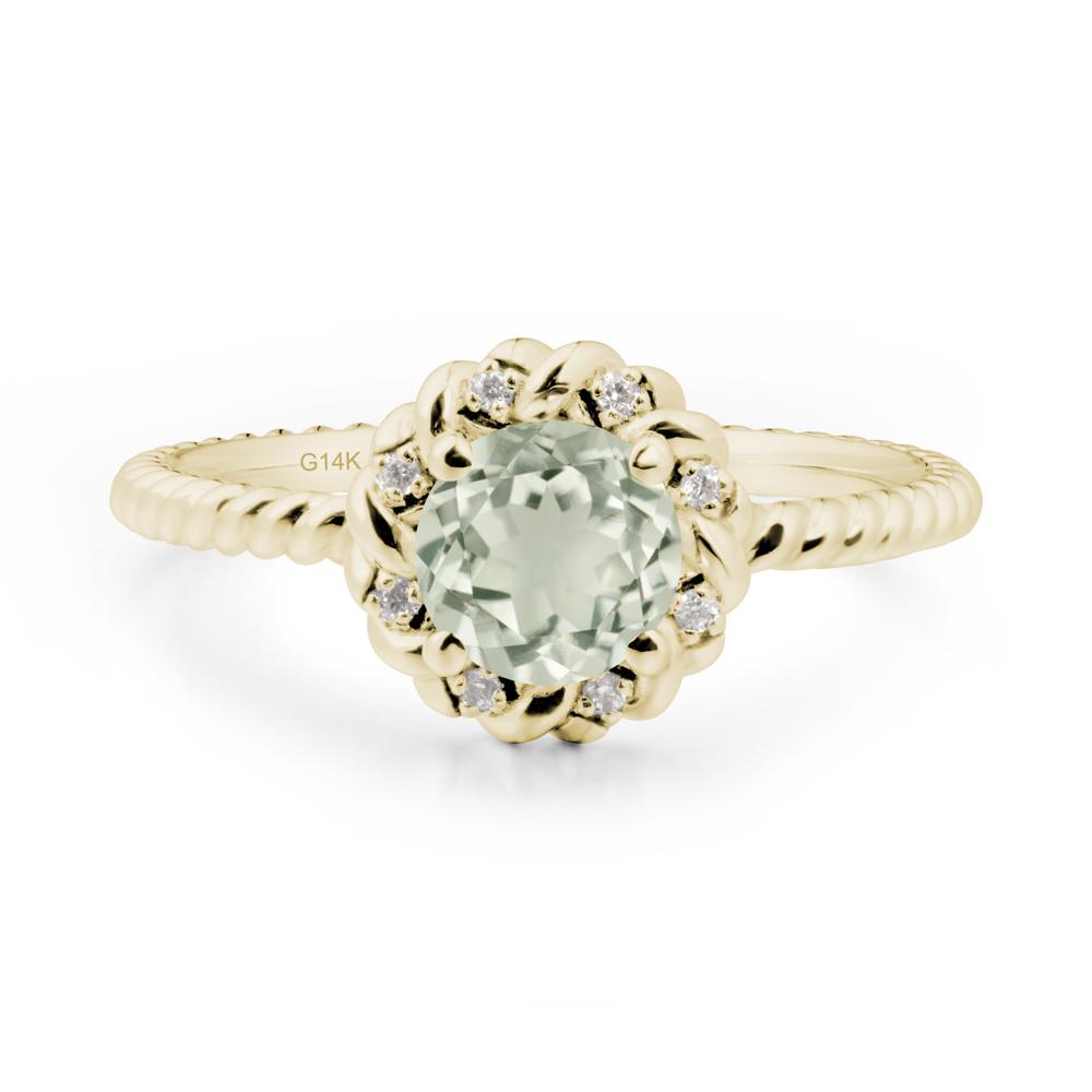 Round Green Amethyst Twisted Halo Ring - LUO Jewelry #metal_14k yellow gold