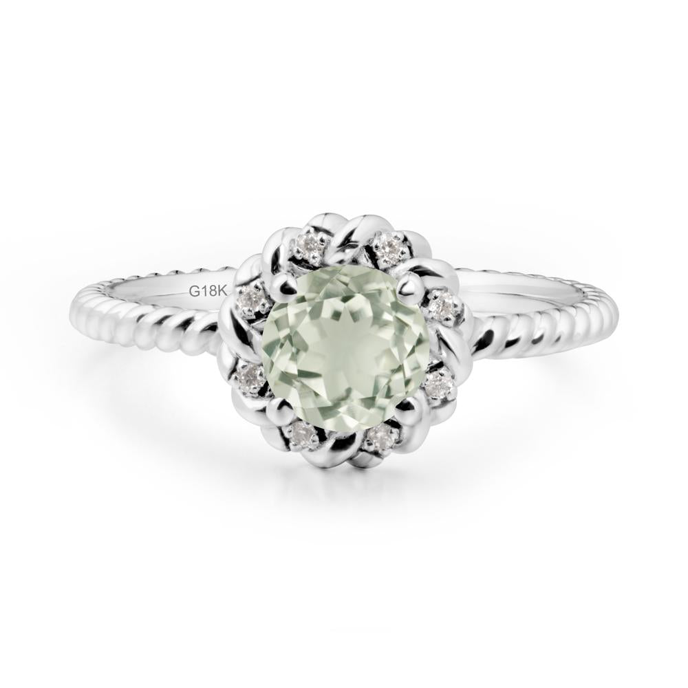 Round Green Amethyst Twisted Halo Ring - LUO Jewelry #metal_18k white gold