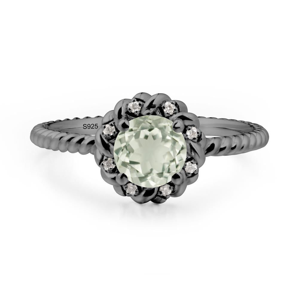 Round Green Amethyst Twisted Halo Ring - LUO Jewelry #metal_black finish sterling silver