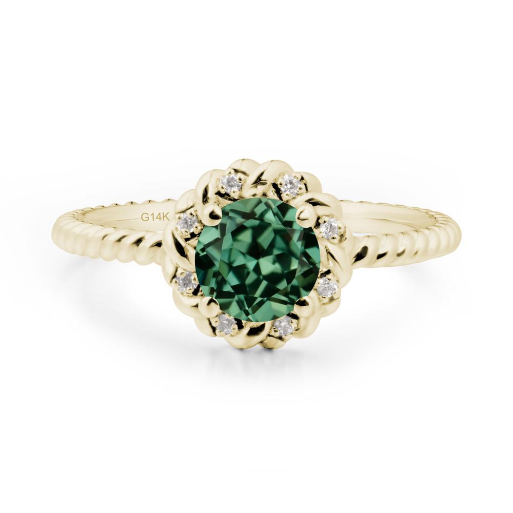Round Green Sapphire Twisted Halo Ring - LUO Jewelry #metal_14k yellow gold