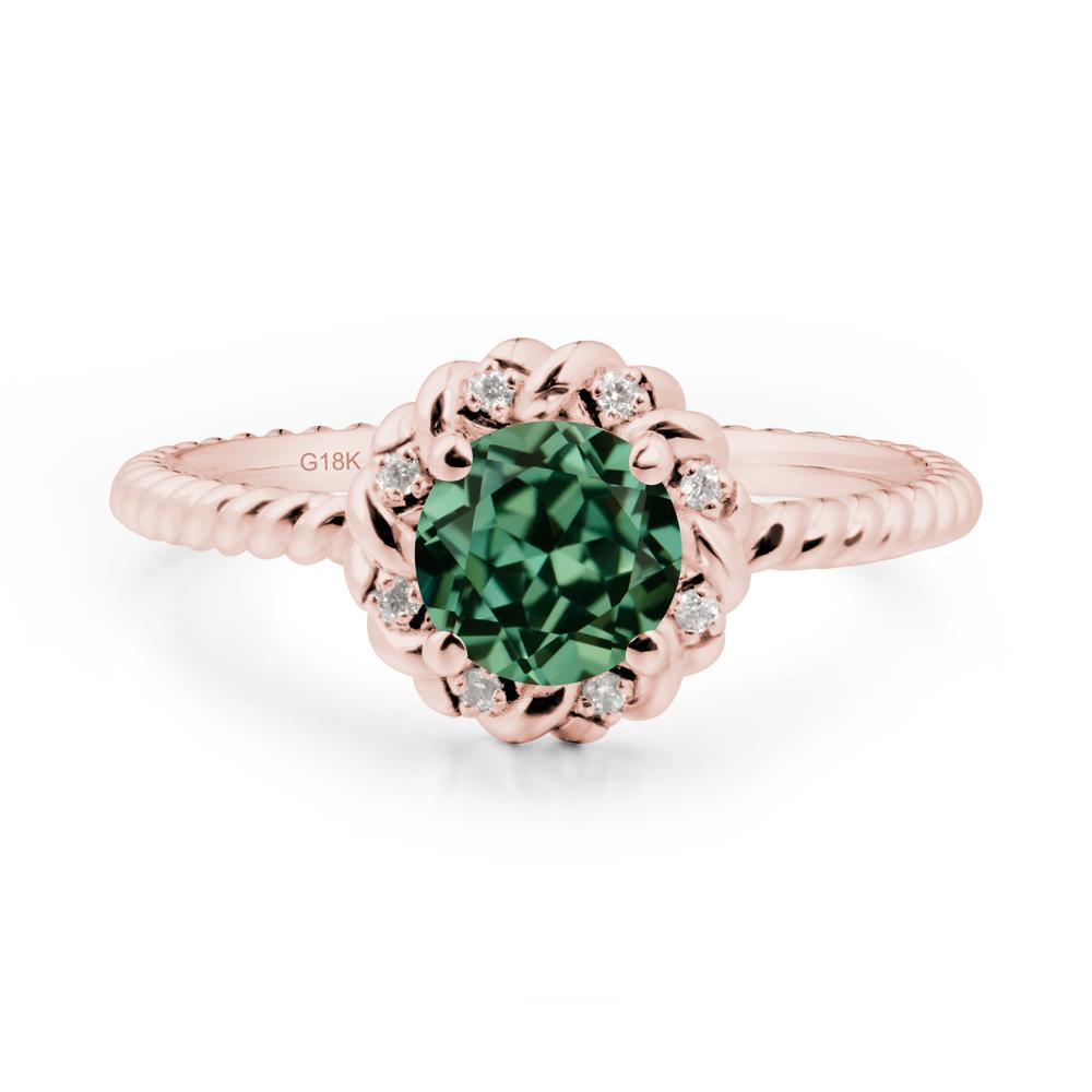 Round Green Sapphire Twisted Halo Ring - LUO Jewelry #metal_18k rose gold