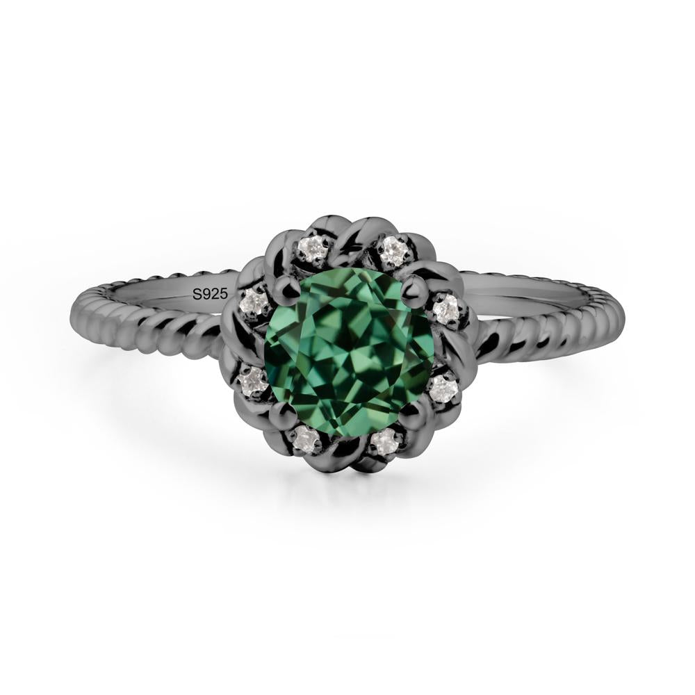 Round Green Sapphire Twisted Halo Ring - LUO Jewelry #metal_black finish sterling silver