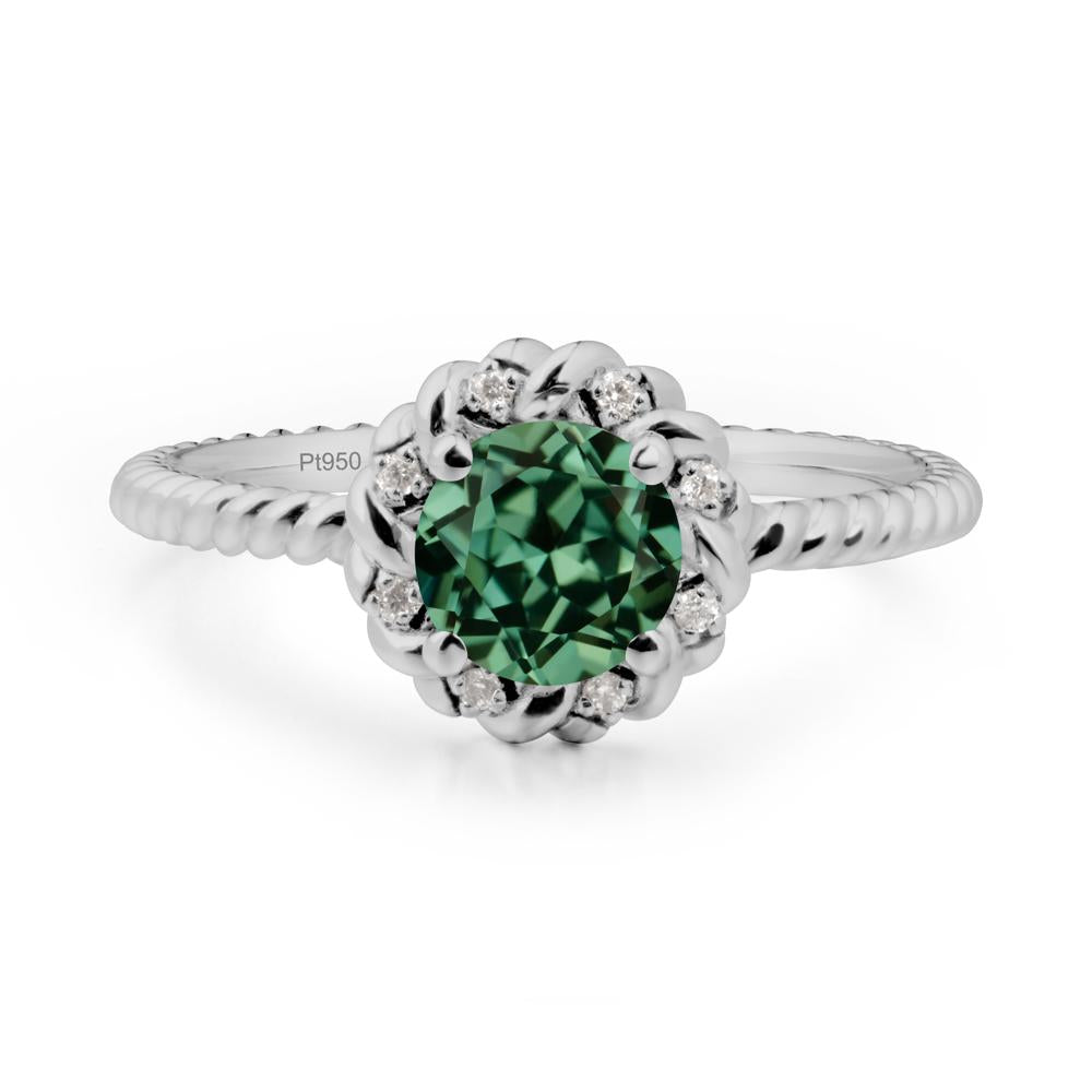 Round Green Sapphire Twisted Halo Ring - LUO Jewelry #metal_platinum