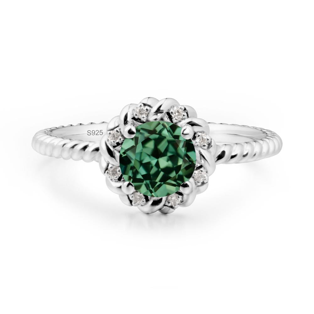 Round Green Sapphire Twisted Halo Ring - LUO Jewelry #metal_sterling silver