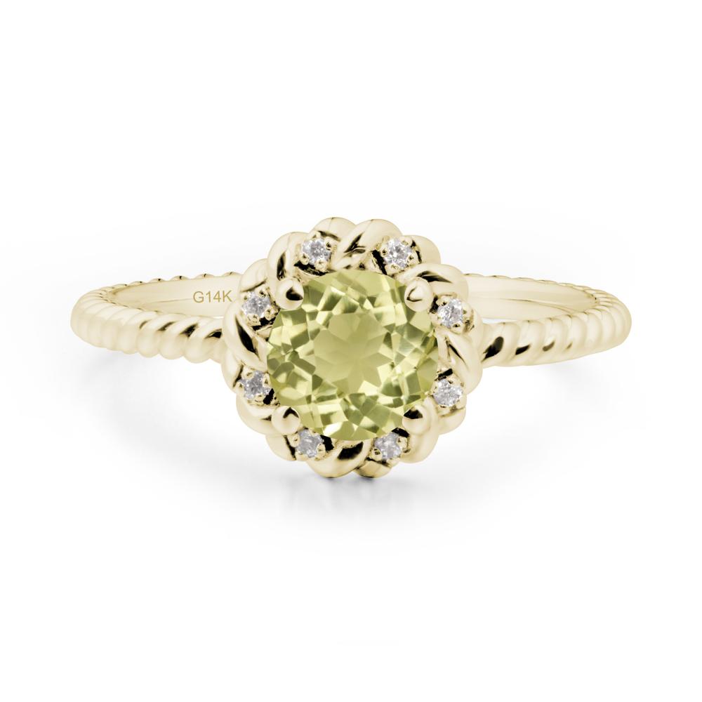 Round Lemon Quartz Twisted Halo Ring - LUO Jewelry #metal_14k yellow gold