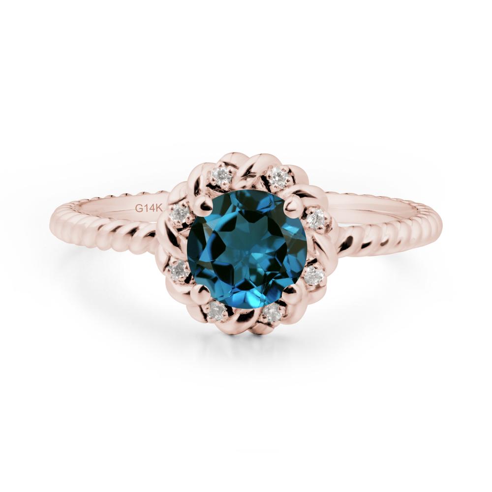 Round London Blue Topaz Twisted Halo Ring - LUO Jewelry #metal_14k rose gold