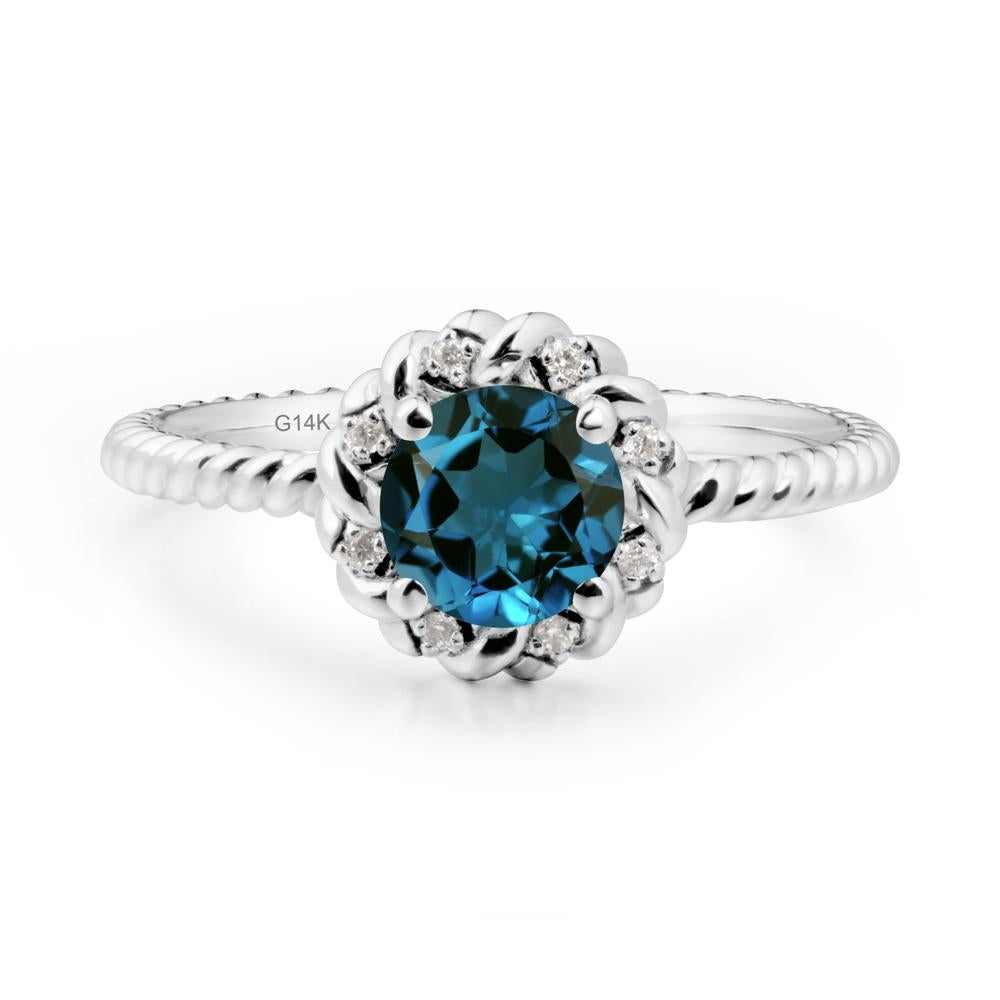 Round London Blue Topaz Twisted Halo Ring - LUO Jewelry #metal_14k white gold