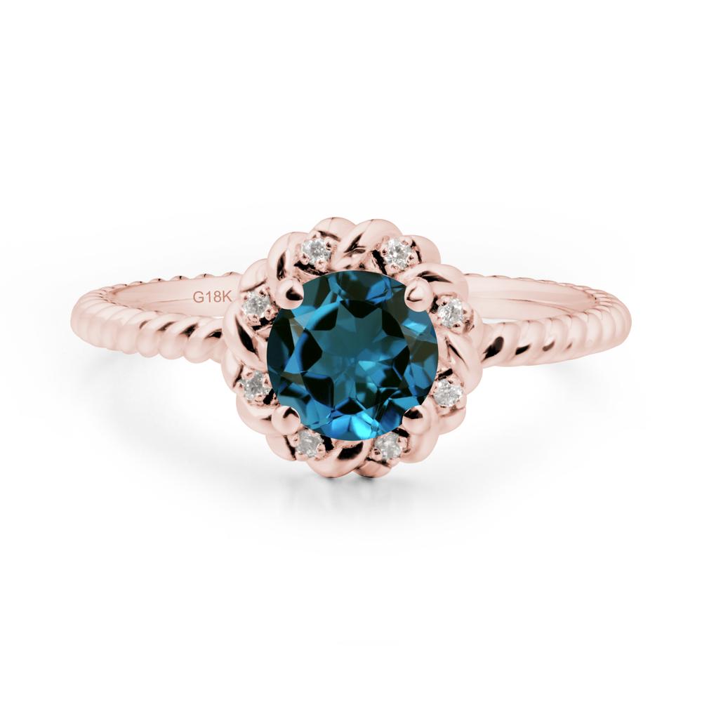 Round London Blue Topaz Twisted Halo Ring - LUO Jewelry #metal_18k rose gold