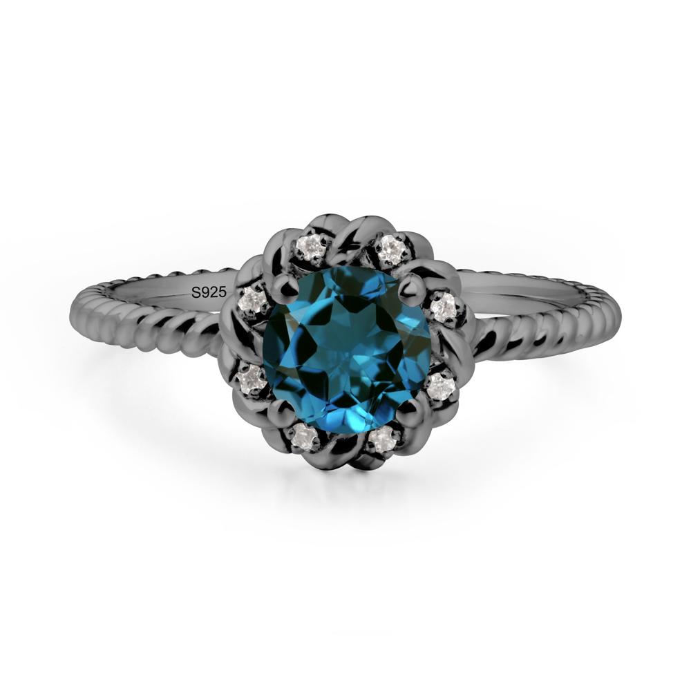 Round London Blue Topaz Twisted Halo Ring - LUO Jewelry #metal_black finish sterling silver