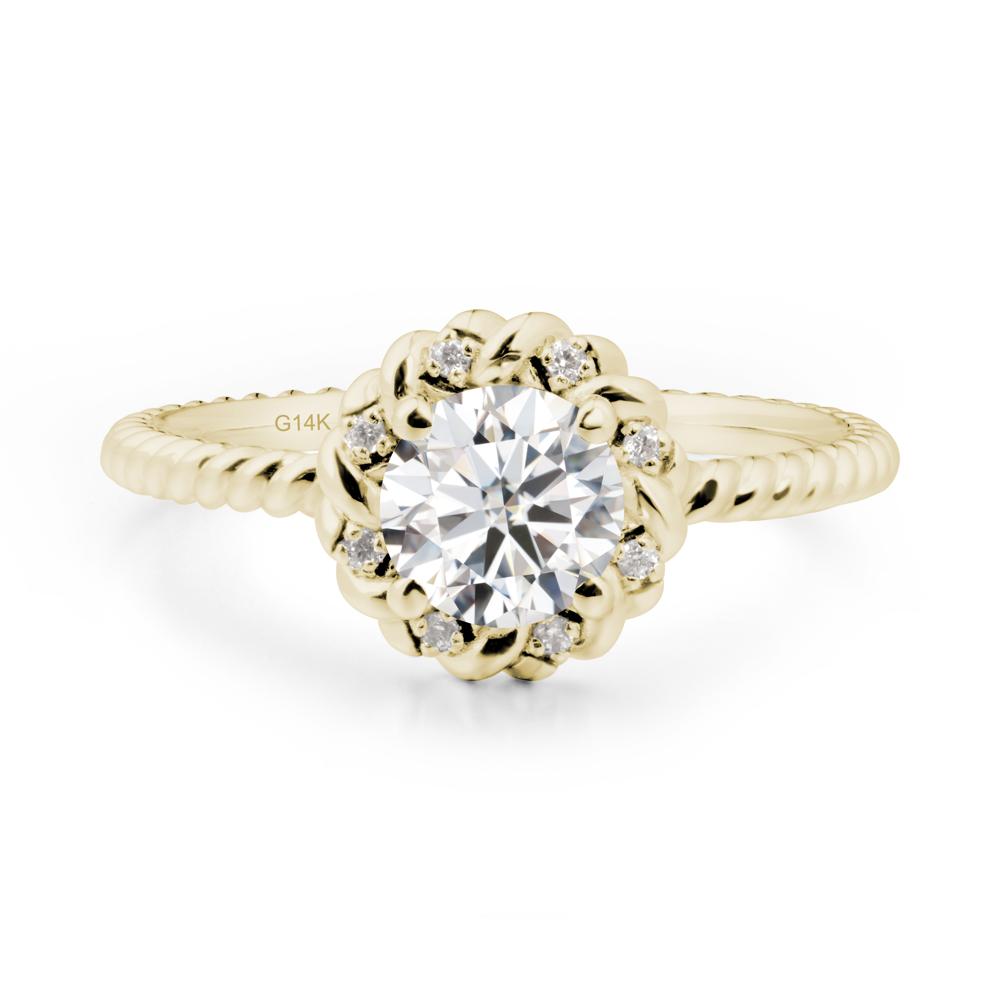 Round Moissanite Twisted Halo Ring - LUO Jewelry #metal_14k yellow gold