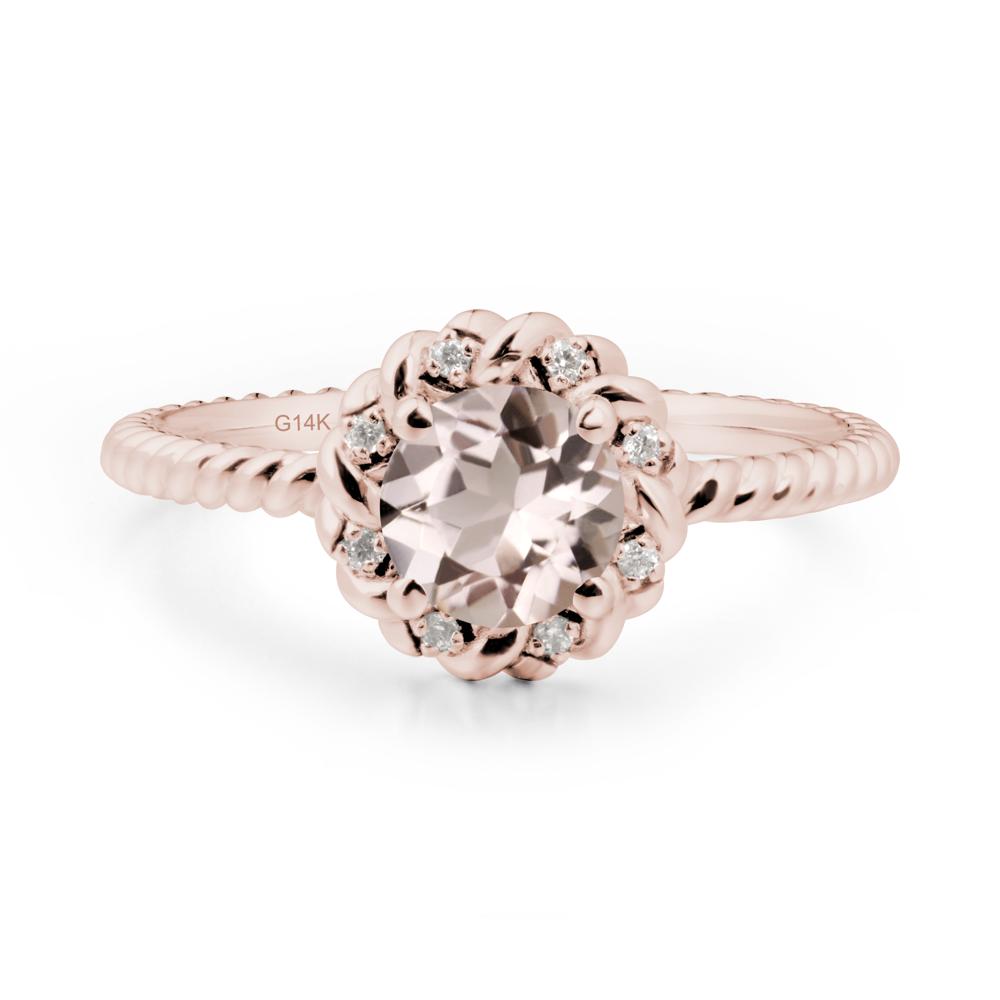 Round Morganite Twisted Halo Ring - LUO Jewelry #metal_14k rose gold