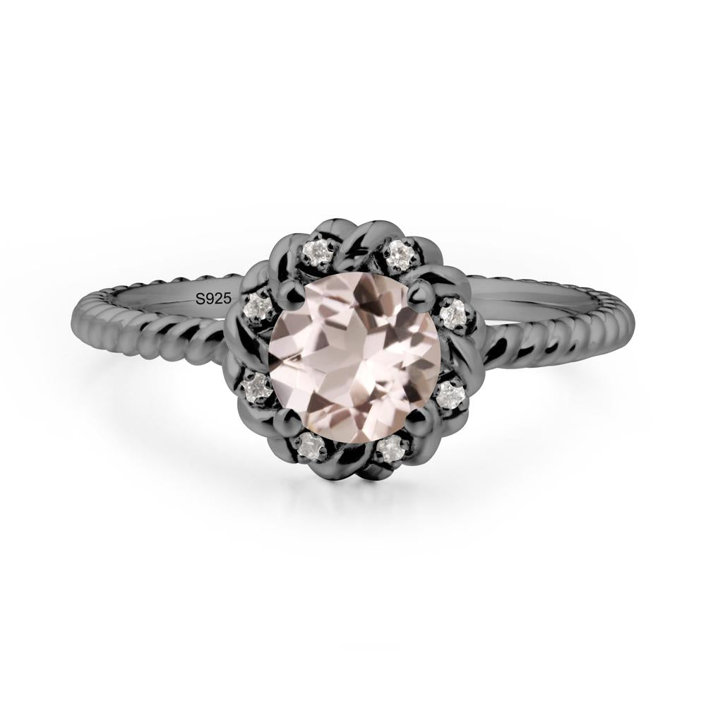 Round Morganite Twisted Halo Ring - LUO Jewelry #metal_black finish sterling silver