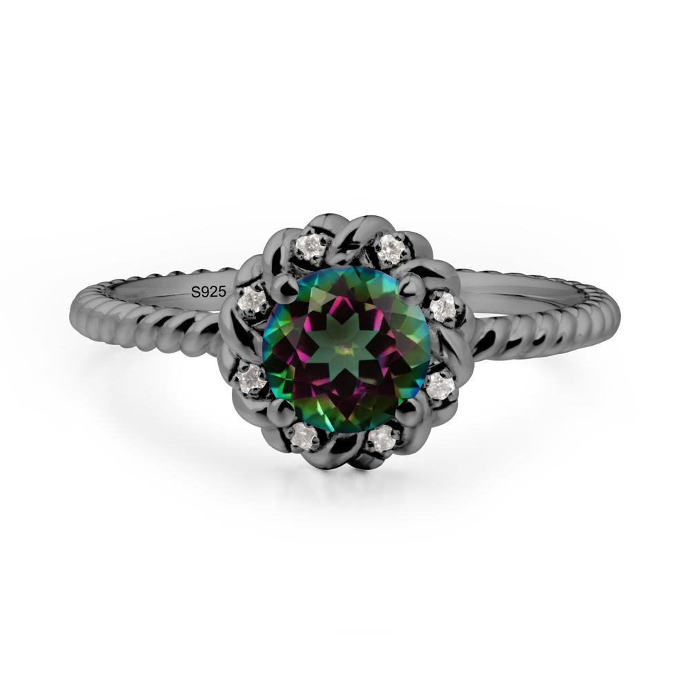 Round Mystic Topaz Halo Engagement Ring - LUO Jewelry #metal_black finish sterling silver