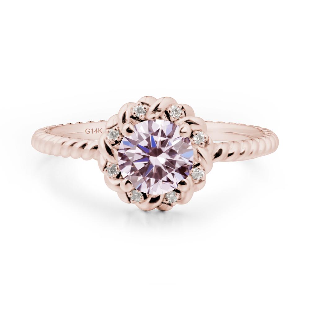 Round Pink Cubic Zirconia Halo Engagement Ring - LUO Jewelry #metal_14k rose gold