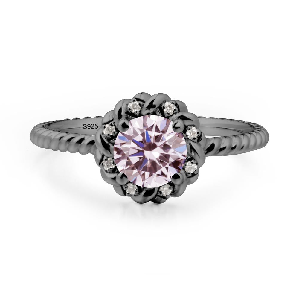 Round Pink Cubic Zirconia Halo Engagement Ring - LUO Jewelry #metal_black finish sterling silver