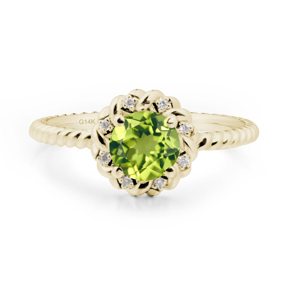 Round Peridot Halo Engagement Ring - LUO Jewelry #metal_14k yellow gold