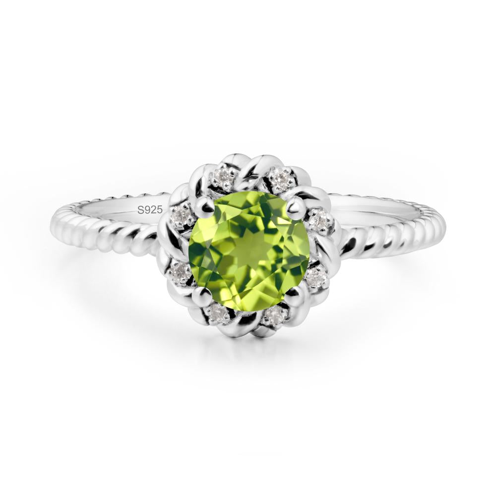 Round Peridot Halo Engagement Ring - LUO Jewelry #metal_sterling silver