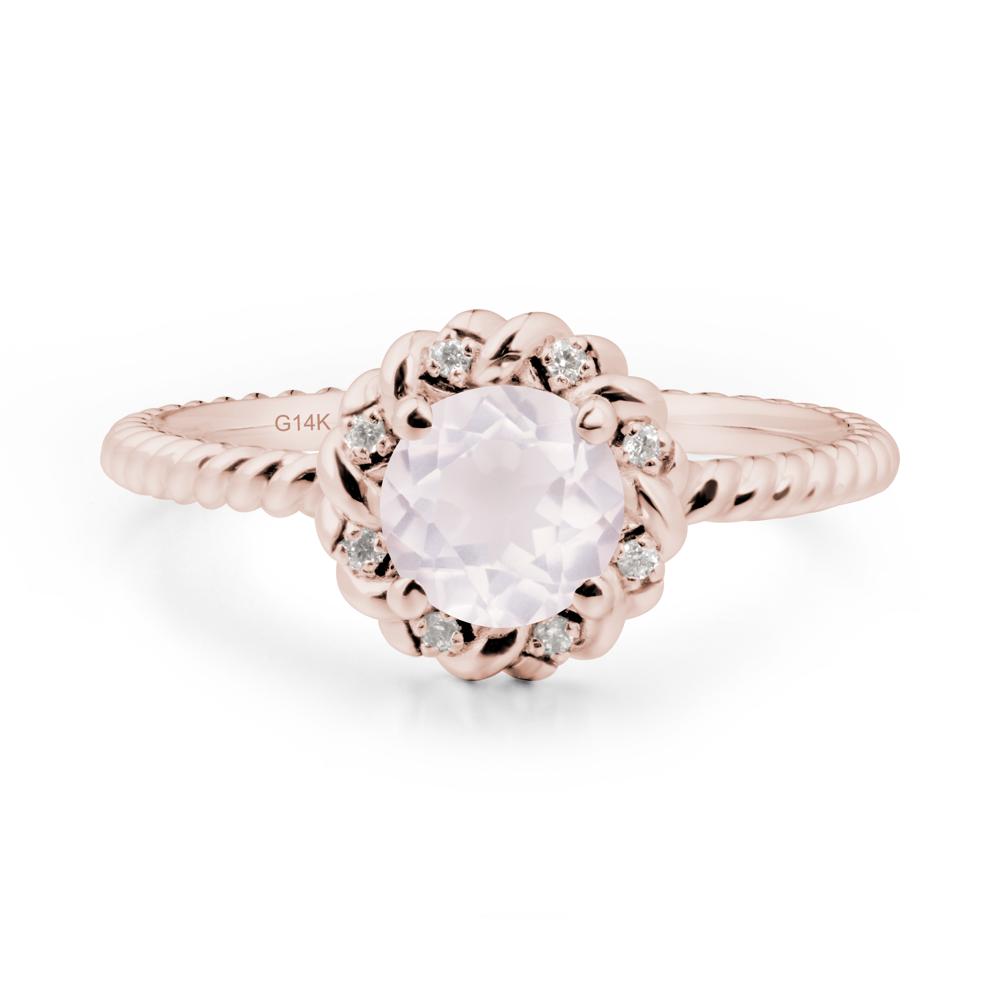 Round Rose Quartz Twisted Halo Ring - LUO Jewelry #metal_14k rose gold
