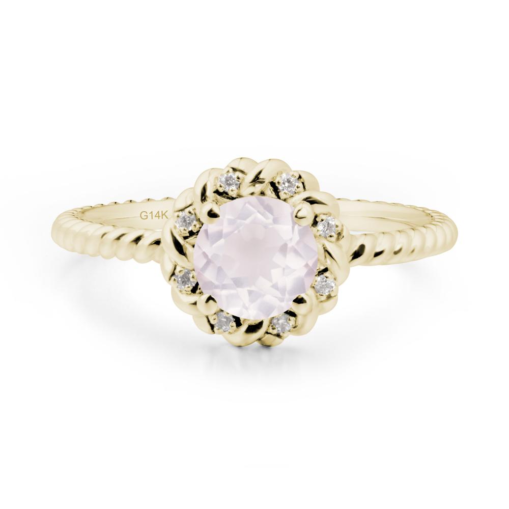 Round Rose Quartz Twisted Halo Ring - LUO Jewelry #metal_14k yellow gold