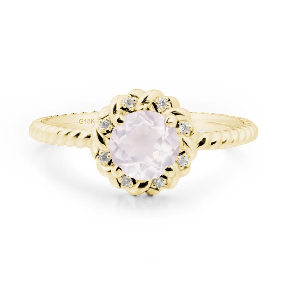 Round Rose Quartz Twisted Halo Ring - LUO Jewelry #metal_18k yellow gold