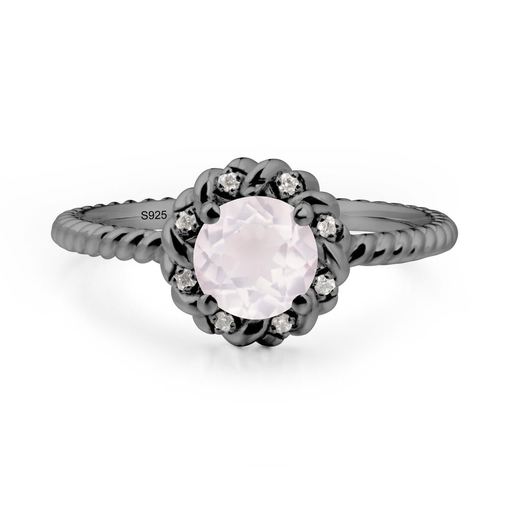Round Rose Quartz Twisted Halo Ring - LUO Jewelry #metal_black finish sterling silver