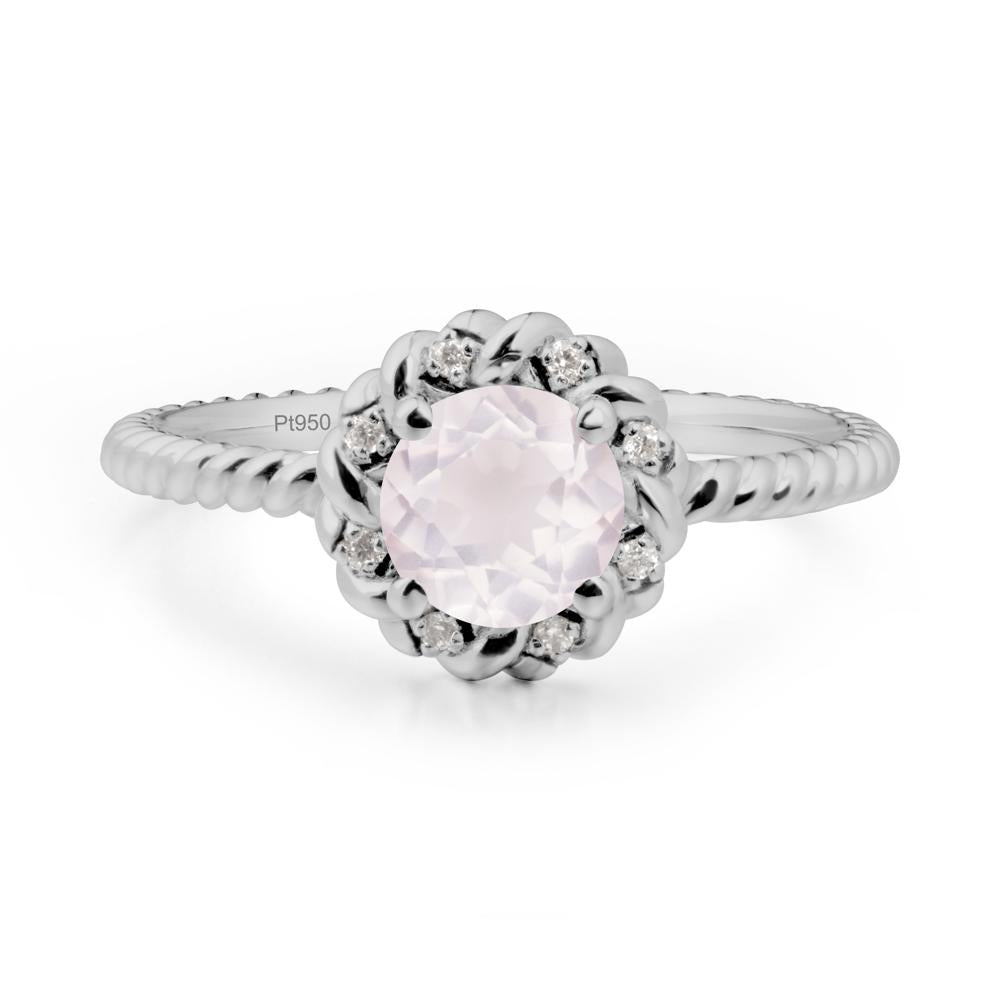 Round Rose Quartz Twisted Halo Ring - LUO Jewelry #metal_platinum