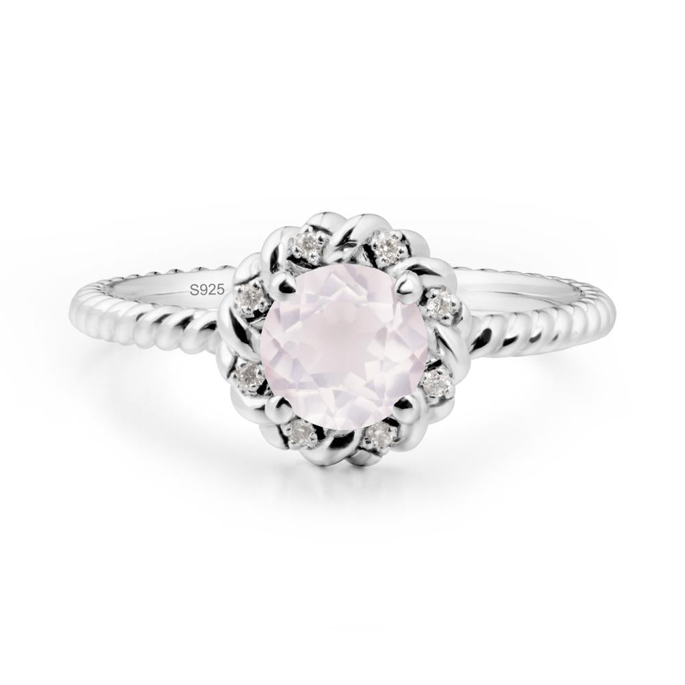 Round Rose Quartz Twisted Halo Ring - LUO Jewelry #metal_sterling silver