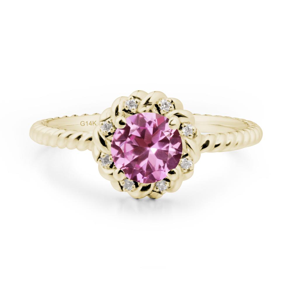 Round Pink Sapphire Twisted Halo Ring - LUO Jewelry #metal_14k yellow gold