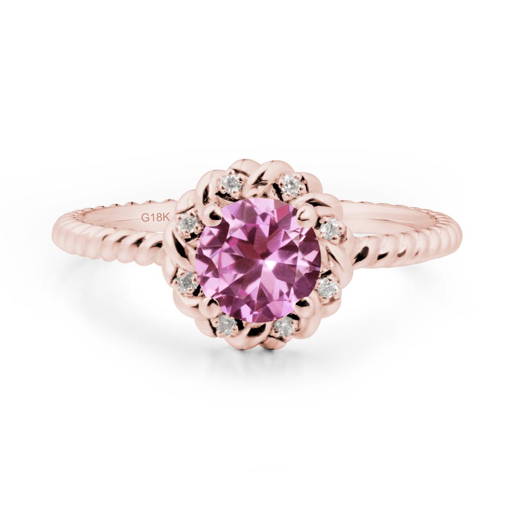 Round Pink Sapphire Twisted Halo Ring - LUO Jewelry #metal_18k rose gold
