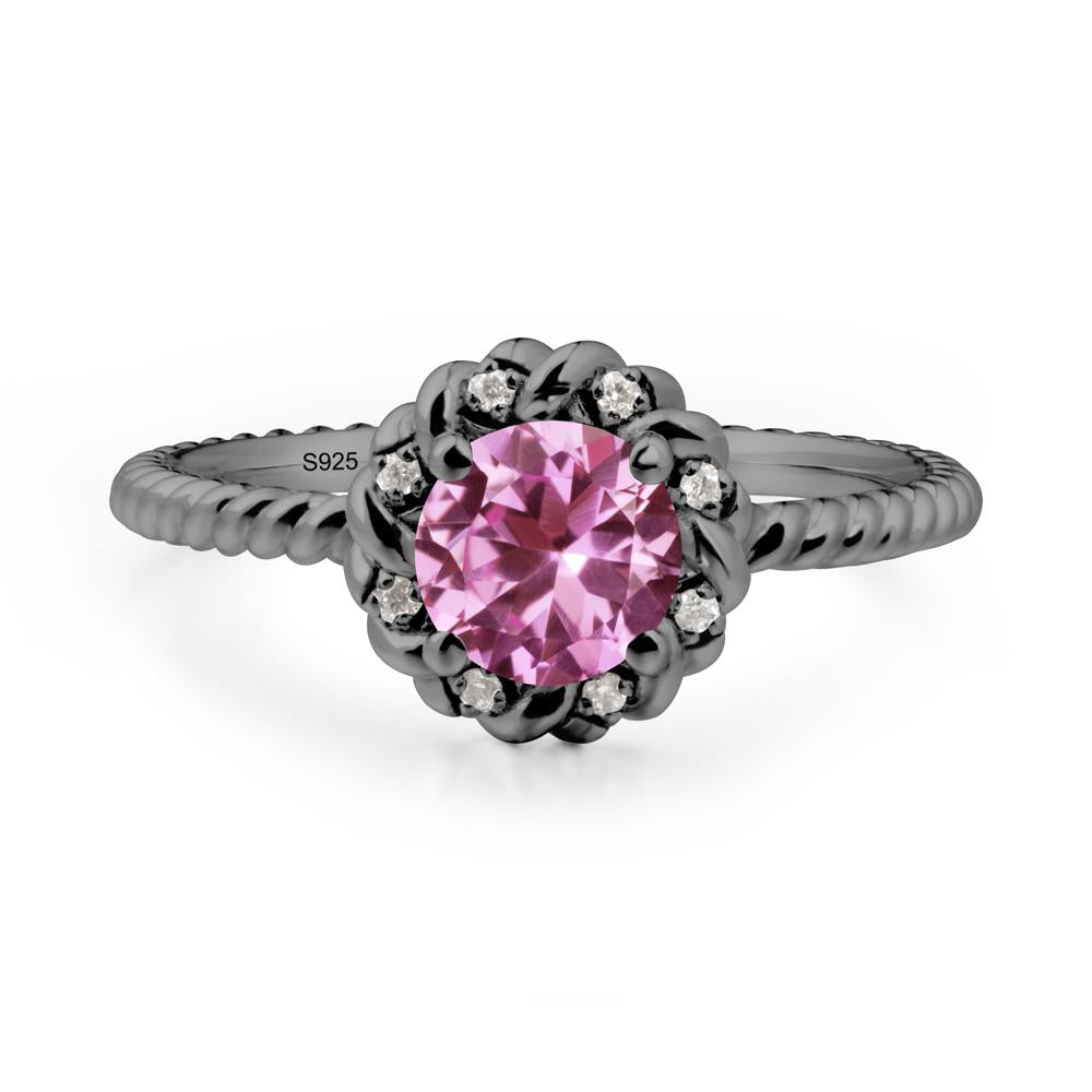 Round Pink Sapphire Twisted Halo Ring - LUO Jewelry #metal_black finish sterling silver