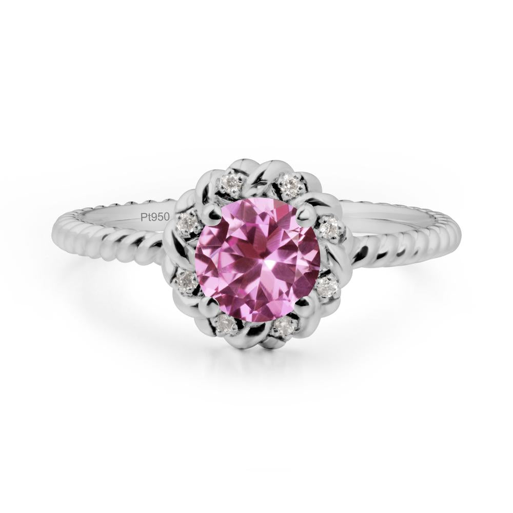 Round Pink Sapphire Twisted Halo Ring - LUO Jewelry #metal_platinum