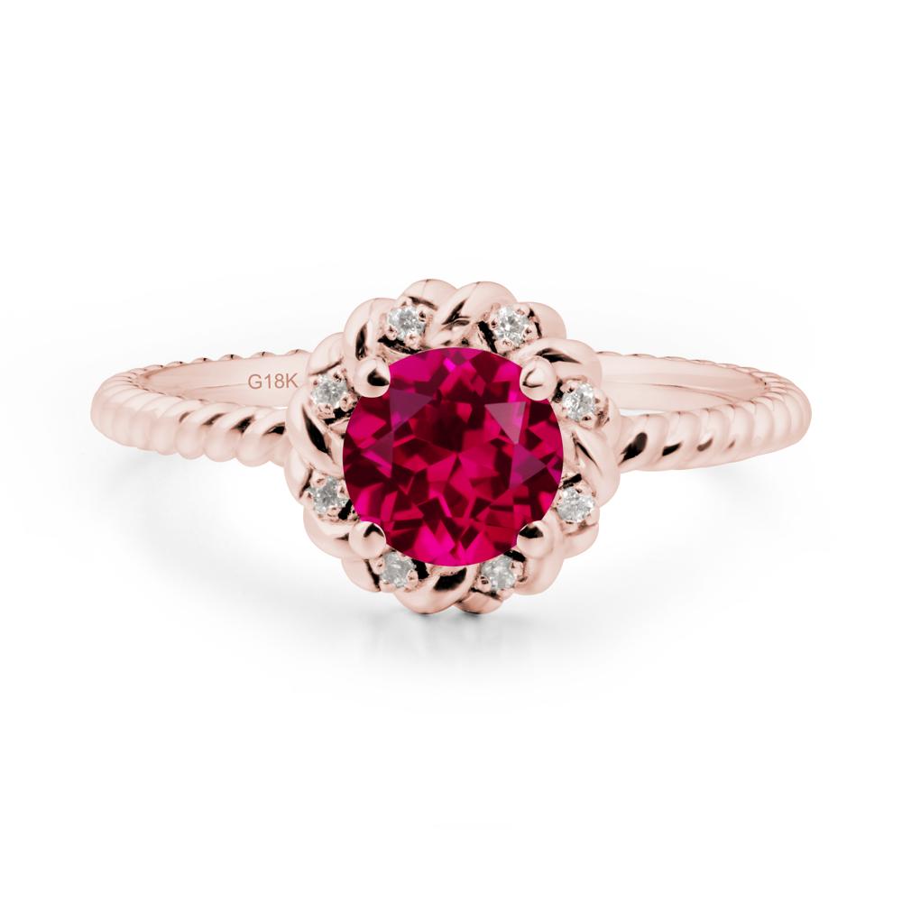 Round Ruby Twisted Halo Ring - LUO Jewelry #metal_18k rose gold