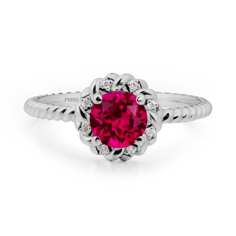 Round Ruby Twisted Halo Ring | LUO