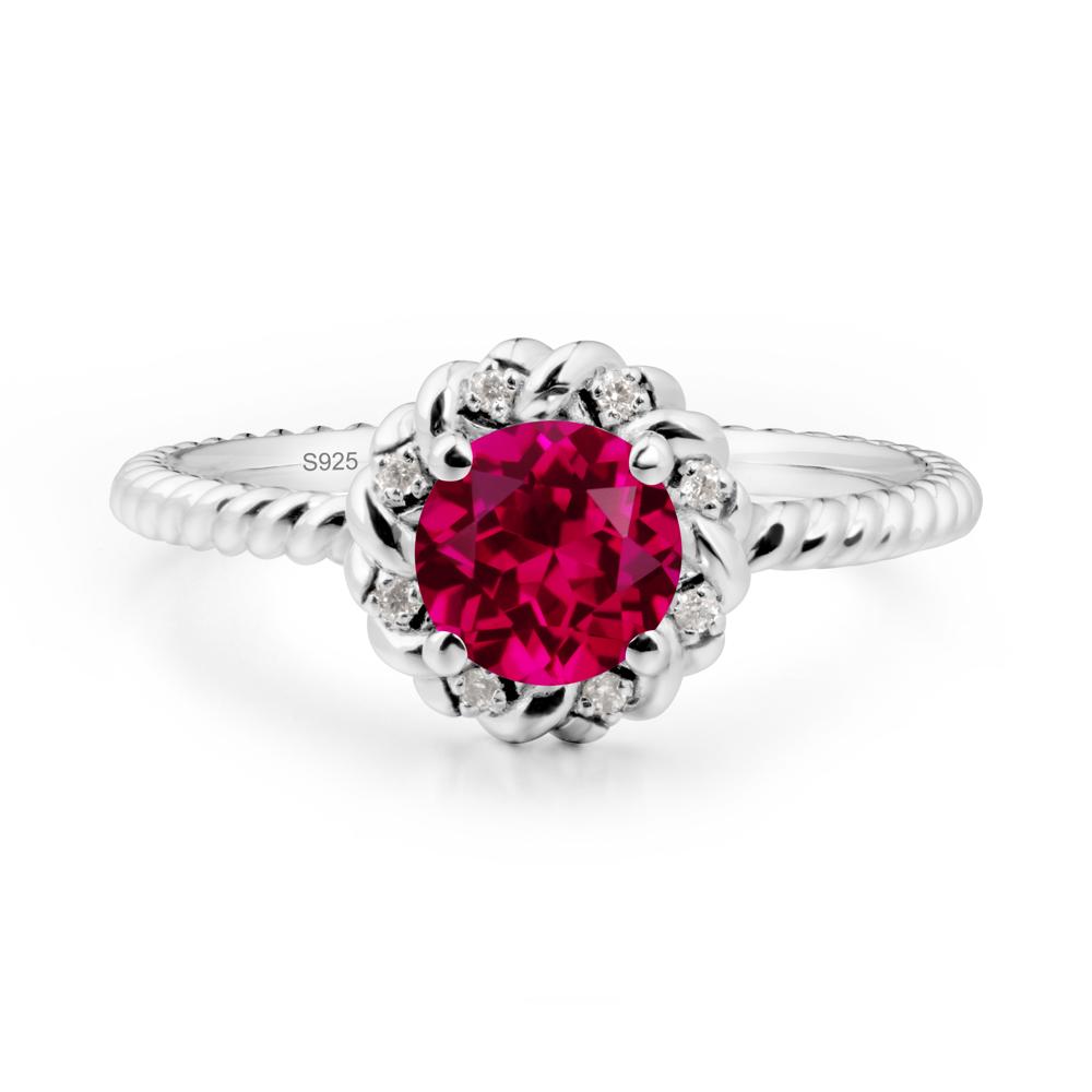 Round Ruby Twisted Halo Ring - LUO Jewelry #metal_sterling silver